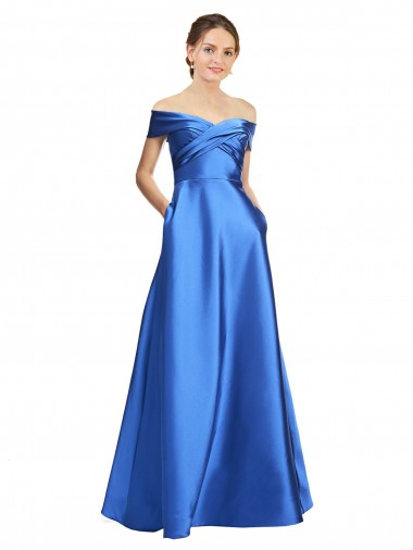 Comprar Linha A Fora do Ombro Cetim Comprimento Chão  Vestidos de Madrinha / Vestidos de Noite / Vestidos de Festa