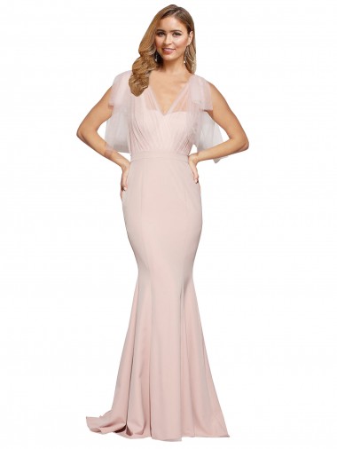 Comprar Bainha Amor Crepe Esticado & Tule Comprimento Chão Malva Vestidos de Madrinha / Vestidos de Noite / Vestidos de Festa