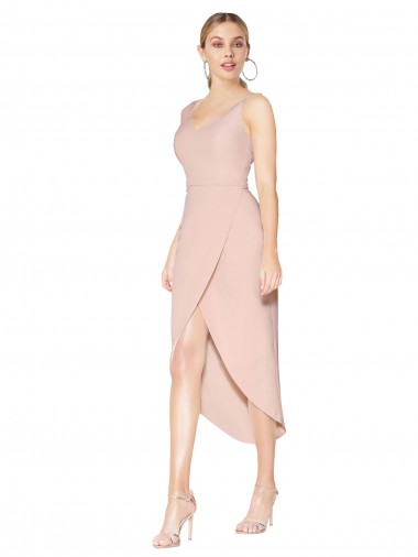 Comprar Sereia Decote Alto Crepe Esticado Alto Baixo Malva Curto Vestidos de Madrinha / Vestidos de Noite / Vestidos de Festa / Vestidos de Cocktail / Vestidos de Homecoming
