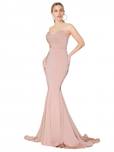 Comprar Sereia Decote Alto Crepe Esticado Comprimento Chão Malva Vestidos de Madrinha / Vestidos de Noite / Vestidos de Festa