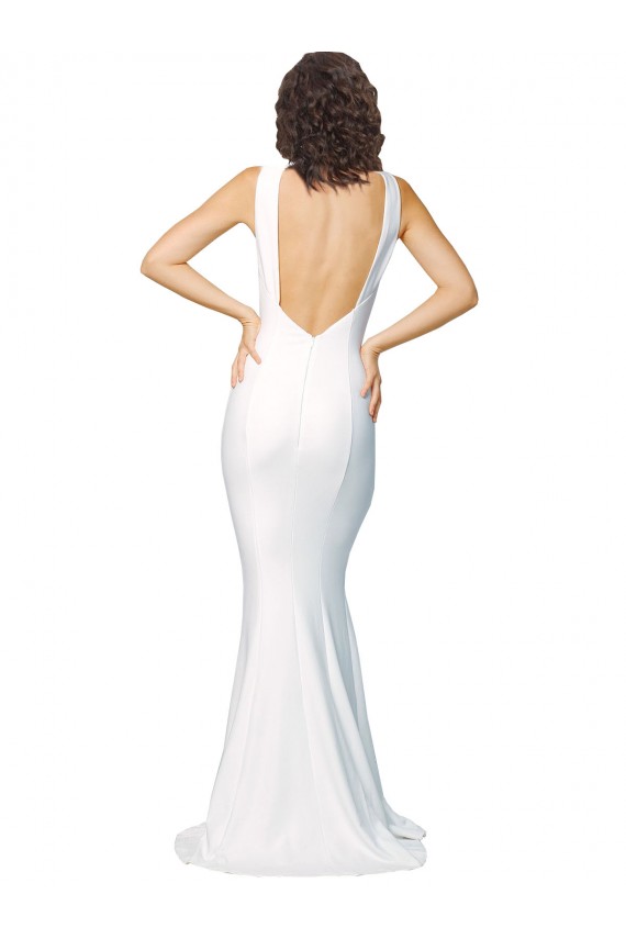 Comprar Bainha Decote Alto Crepe Esticado Comprimento Chão Marfim Vestidos de Madrinha / Vestidos de Noite / Vestidos de Festa