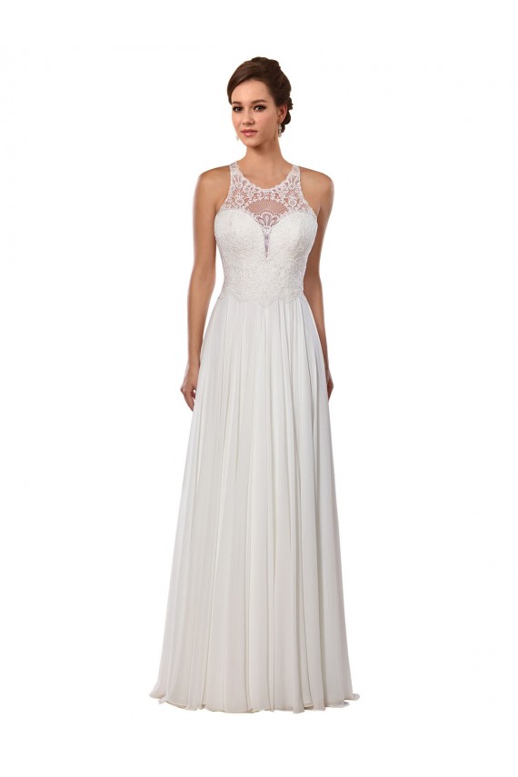 Comprar Bainha Decote Ilusão Chiffon Comboio Capela Marfim Vestidos de Noiva