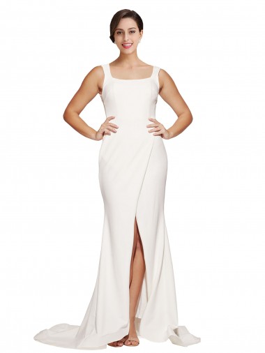 Comprar Bainha Decote Quadrado Crepe Esticado Comboio Varredela Marfim Vestidos de Madrinha / Vestidos de Festa