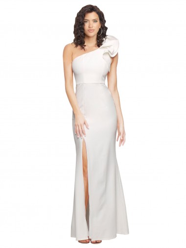 Comprar Bainha Um Ombro Crepe Esticado Comprimento Chão Marfim Vestidos de Madrinha / Vestidos de Noite / Vestidos de Festa