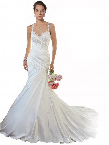 Comprar Sereia Amor Cetim Comboio Capela Marfim Longo Vestidos de Noiva