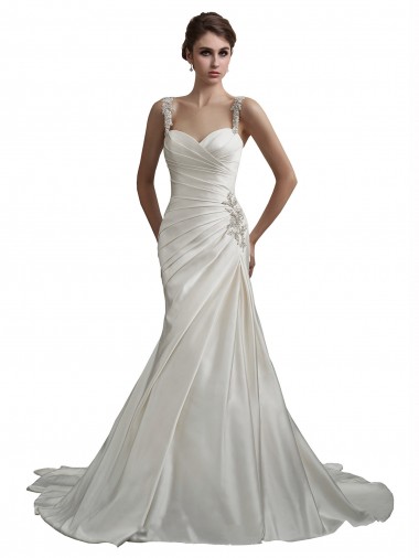 Comprar Sereia Amor Cetim Comboio Capela Marfim Vestidos de Noiva