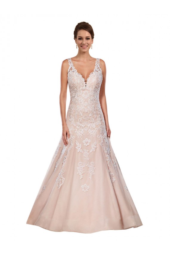 Comprar Linha A Decote V Renda Comboio Capela Marfim & Champanhe Vestidos de Noiva