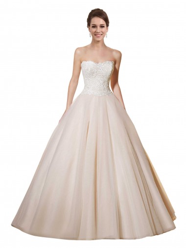 Comprar Vestido de Baile Amor Tule & Renda Comboio Capela Marfim & Champanhe Sem Mangas Vestidos de Noiva