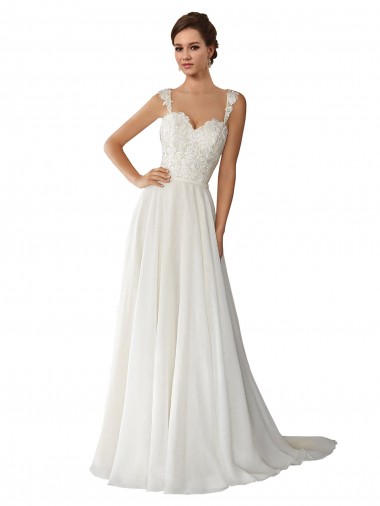 Comprar Linha A Amor Chiffon & Renda Comboio Capela Marfim Vestidos de Noiva