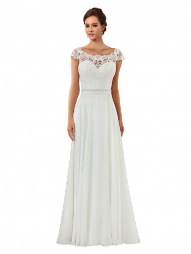 Comprar Linha A Barco Chiffon Comboio Capela Marfim Vestidos de Noiva