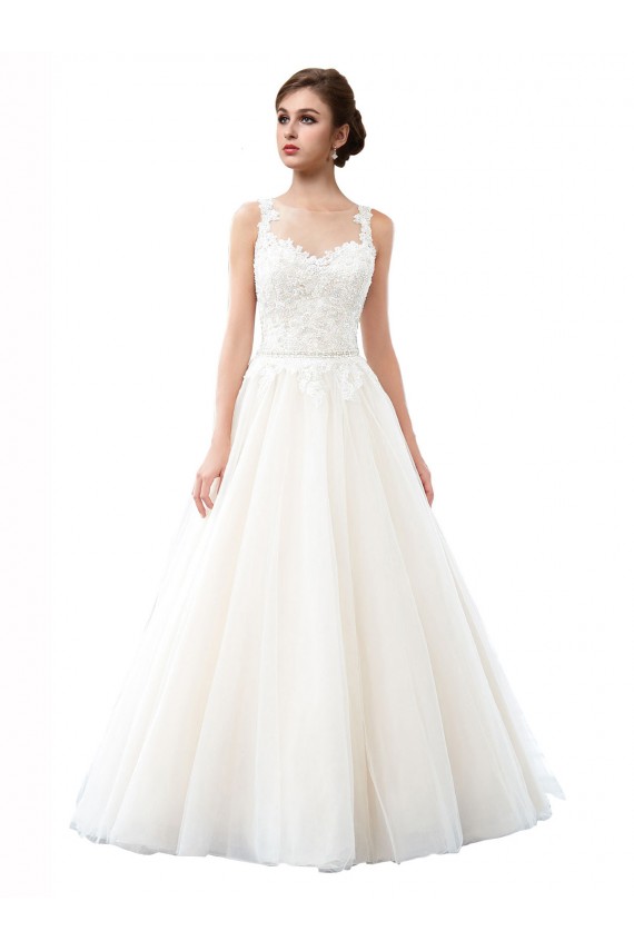 Comprar Linha A Decote Ilusão Tule & Renda Comboio Catedral Marfim Vestidos de Noiva