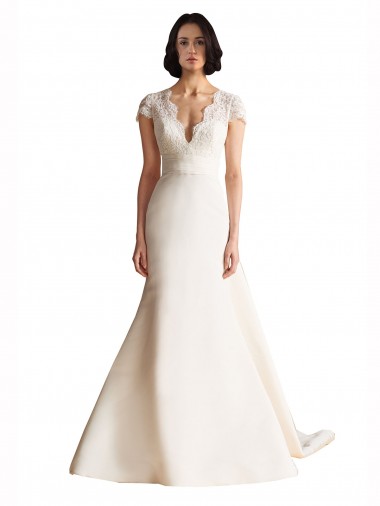 Comprar Linha A Decote V Cetim Comboio Capela Marfim Vestidos de Noiva