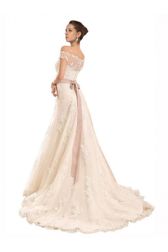 Comprar Linha A Fora do Ombro Renda Comboio Capela Marfim Vestidos de Noiva