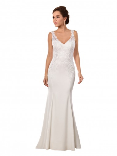 Comprar Sereia Decote V Renda & Crepe Esticado Comboio Capela Marfim Vestidos de Noiva