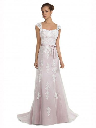 Comprar Sereia Sem alças Tule & Renda Comboio Varredela Marfim & Rosa Vestidos de Noiva