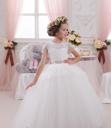 Comprar Vestido de Baile Amor Tule & Renda Comprimento Chão Marfim Vestidos para meninas de flores