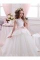 Comprar Vestido de Baile Amor Tule & Renda Comboio Capela Marfim Longo Vestidos para meninas de flores