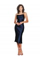 Comprar Bainha Decote Capuz Cetim Sedoso Comprimento Midi Marinha Negra Vestidos de Madrinha / Vestidos de Noite / Vestidos de Festa / Vestidos de Cocktail / Vestidos de Homecoming