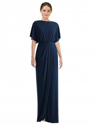 Comprar Bainha Barco Spandex Comprimento Chão Marinha Negra Vestidos de Madrinha / Vestidos de Festa