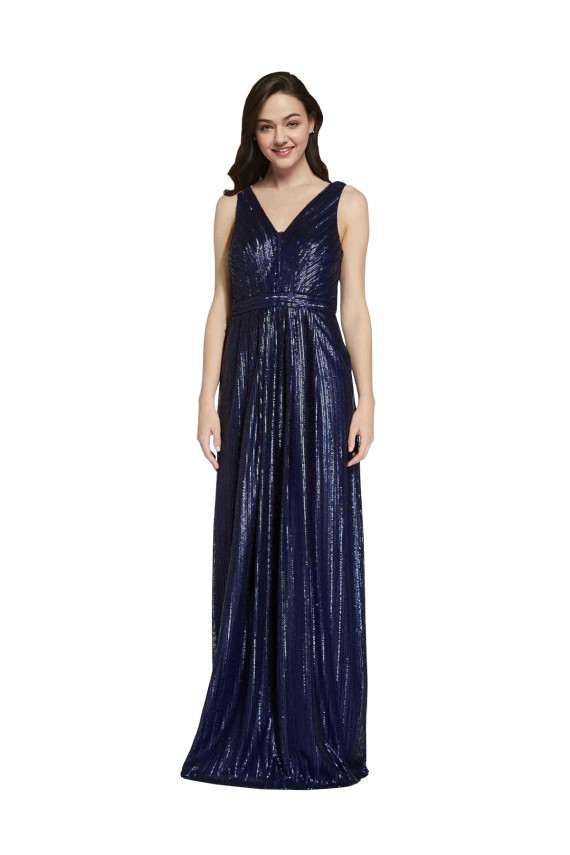 Comprar Bainha Decote V Lantejoulas Comprimento Chão Marinha Negra Vestidos de Madrinha / Vestidos de Noite / Vestidos de Festa