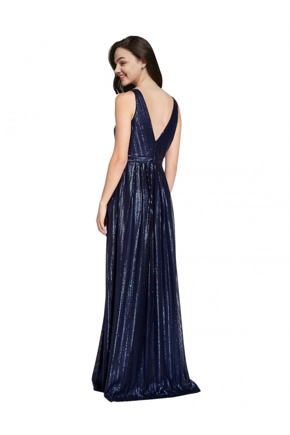 Comprar Bainha Decote V Lantejoulas Comprimento Chão Marinha Negra Vestidos de Madrinha / Vestidos de Noite / Vestidos de Festa
