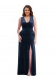 Comprar Bainha Decote V Veludo Elástico Comprimento Chão Marinha Negra Vestidos de Madrinha / Vestidos de Noite / Vestidos de Festa