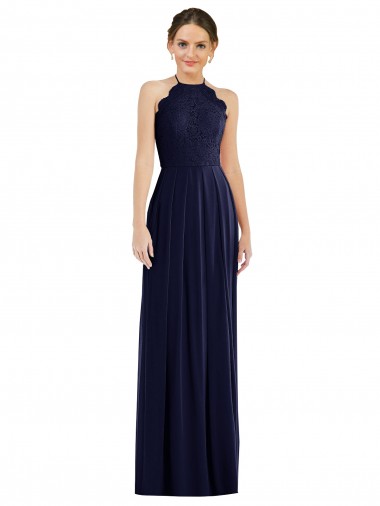Comprar Linha A Cabeçada Chiffon Comprimento Chão Marinha Negra Longo Vestidos de Madrinha