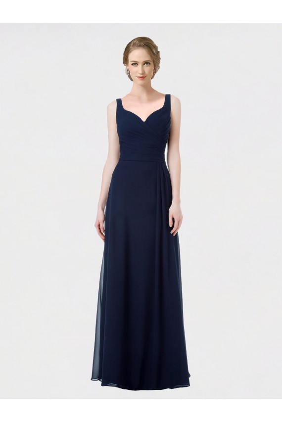 Comprar Linha A Amor Chiffon Comprimento Chão Marinha Negra Sem Mangas Vestidos de Madrinha