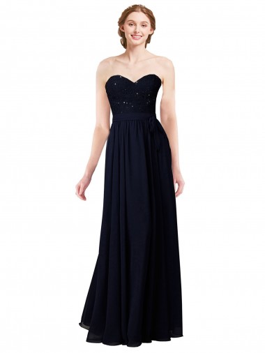 Comprar Linha A Amor Chiffon Comprimento Chão Marinha Negra Vestidos de Madrinha