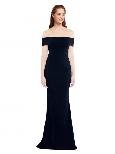 Comprar Sereia Fora do Ombro Crepe Esticado Comprimento Chão Marinha Negra Longo Vestidos de Madrinha / Vestidos de Noite / Vestidos de Festa