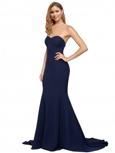 Comprar Linha A Amor Crepe Esticado Comboio Varredela Marinha Negra Vestidos de Madrinha / Vestidos de Noite / Vestidos de Festa