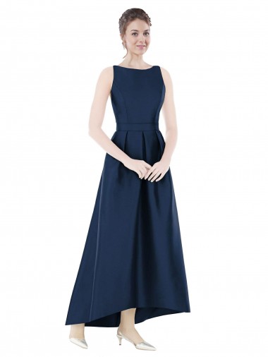 Comprar Linha A Barco Cetim Alto Baixo Marinha Negra Vestidos de Madrinha