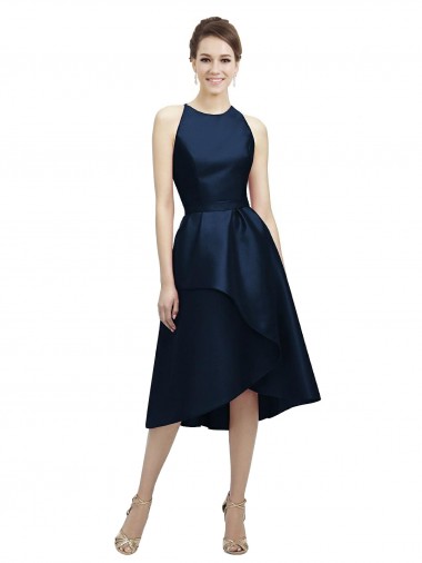 Comprar Linha A Decote Joia Cetim Alto Baixo Marinha Negra Vestidos de Madrinha