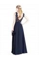 Comprar Linha A Decote Ilusão Chiffon & Renda Comprimento Chão Marinha Negra Vestidos de Madrinha / Vestidos de Festa