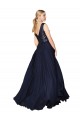 Comprar Linha A Decote Alto Chiffon & Lantejoulas Comprimento Chão Marinha Negra Vestidos de Madrinha / Vestidos de Festa