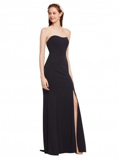 Comprar Linha A Sem alças Crepe Esticado Comprimento Chão Marinha Negra Vestidos de Madrinha / Vestidos de Noite / Vestidos de Festa