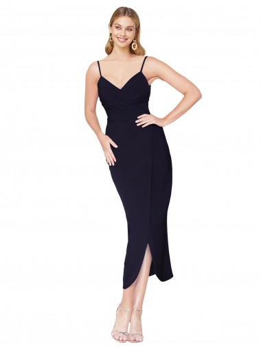 Comprar Sereia Decote Alto Crepe Esticado Alto Baixo Marinha Negra Vestidos de Madrinha / Vestidos de Noite / Vestidos de Festa / Vestidos de Cocktail / Vestidos de Homecoming