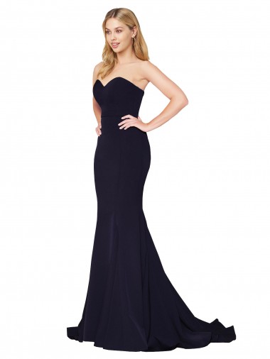 Comprar Sereia Decote Alto Crepe Esticado Comboio Varredela Marinha Negra Vestidos de Madrinha / Vestidos de Noite / Vestidos de Festa