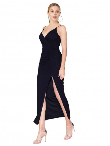 Comprar Sereia Decote Alto Chiffon Comprimento Joelho Marinha Negra Vestidos de Madrinha / Vestidos de Noite / Vestidos de Festa / Vestidos de Cocktail / Vestidos de Homecoming