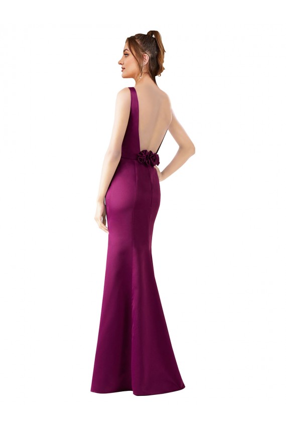 Comprar Bainha Barco Cetim Comprimento Chão Merlot Vestidos de Madrinha / Vestidos de Noite / Vestidos de Festa