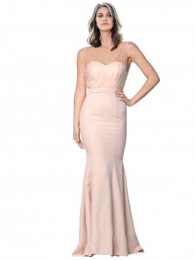 Comprar Bainha Amor Crepe Esticado & Tule Comprimento Chão Nu Vestidos de Madrinha / Vestidos de Noite / Vestidos de Festa