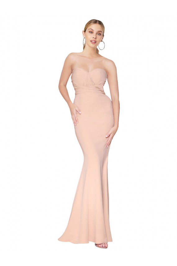 Comprar Sereia Decote Alto Crepe Esticado Comprimento Chão Nu Sem Mangas Vestidos de Madrinha / Vestidos de Noite / Vestidos de Festa