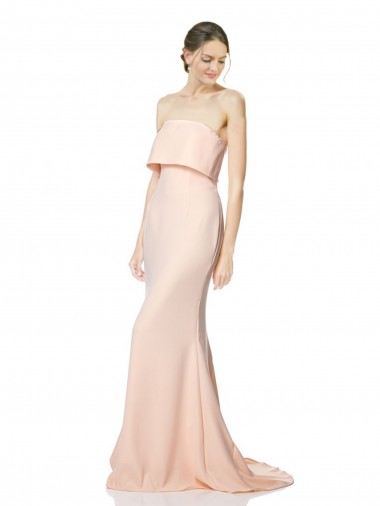 Comprar Sereia Decote Alto Crepe Esticado Comprimento Chão Nu Longo Vestidos de Madrinha / Vestidos de Noite / Vestidos de Festa