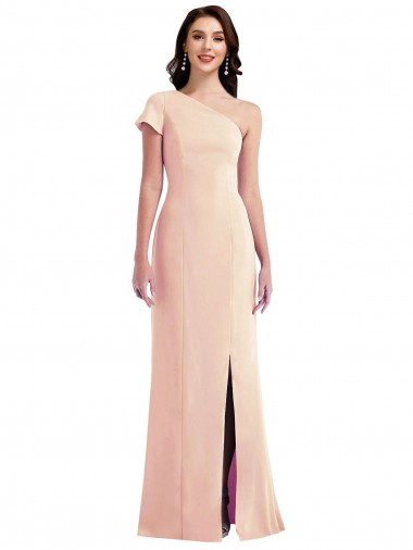 Comprar Trombeta Um Ombro Crepe Esticado Comprimento Chão Nu Vestidos de Madrinha / Vestidos de Noite / Vestidos de Festa