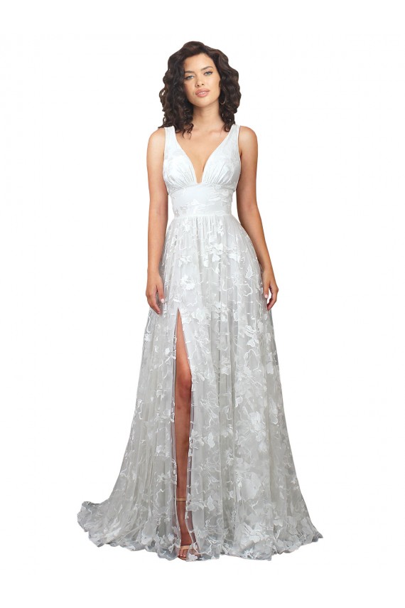 Comprar Linha A Decote V Renda Comboio Capela Off White Vestidos de Noiva