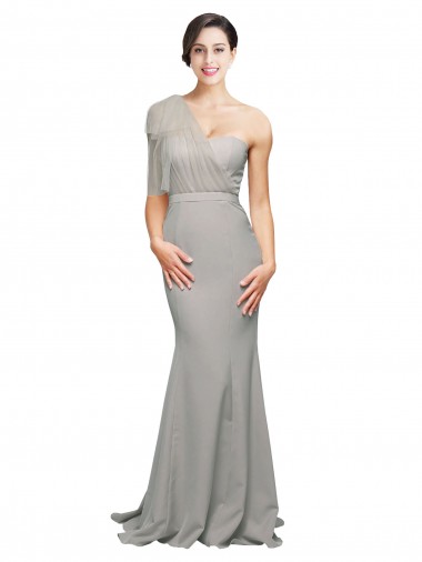 Comprar Sereia Amor Crepe Esticado & Tule Comboio Varredela Ostra Prata Vestidos de Madrinha / Vestidos de Noite / Vestidos de Festa