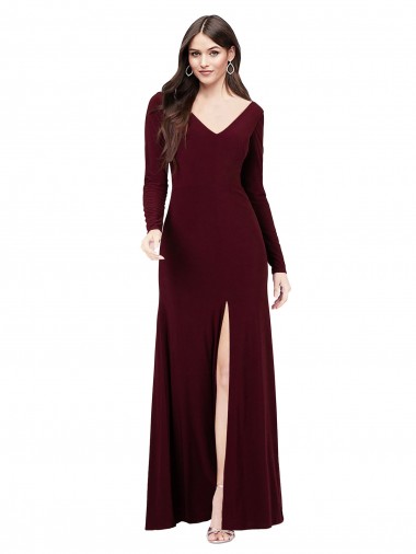 Comprar Bainha Decote V Spandex Comprimento Chão Ouro Borgonha Vestidos de Madrinha / Vestidos de Festa