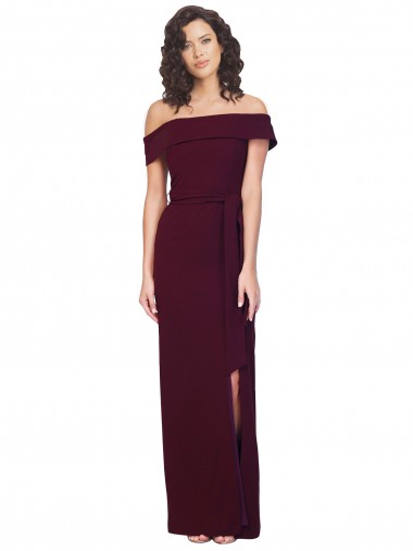 Comprar Bainha Decote Quadrado Crepe Esticado Comprimento Chão Ouro Borgonha Vestidos de Madrinha / Vestidos de Noite / Vestidos de Festa