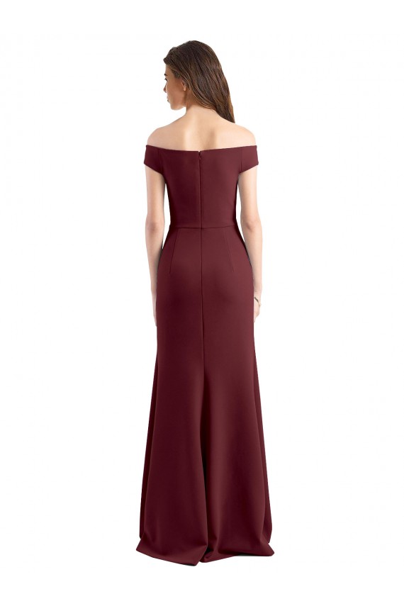 Comprar Bainha Decote Alto Crepe Esticado Comprimento Chão Ouro Borgonha Vestidos de Madrinha / Vestidos de Festa