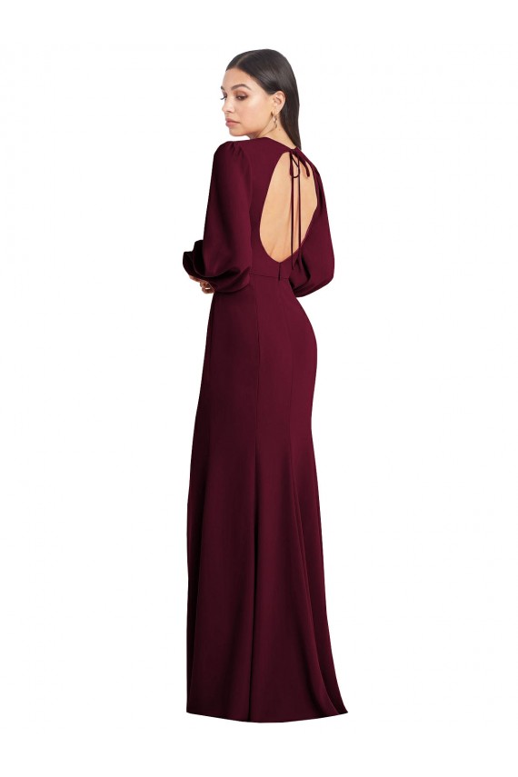 Comprar Trombeta Barco Crepe Esticado Comprimento Chão Ouro Borgonha Longo Vestidos de Madrinha / Vestidos de Noite / Vestidos de Festa